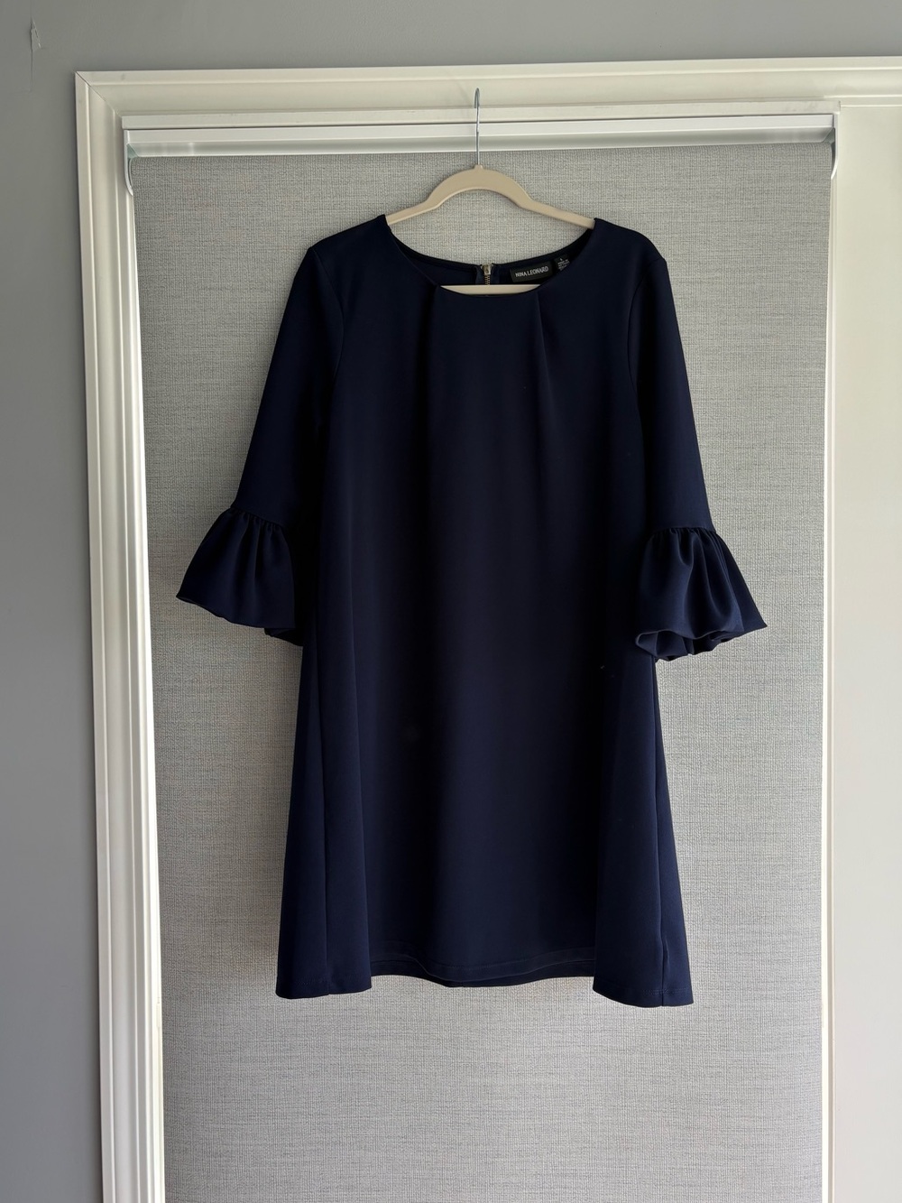 Navy Ruffle Sleeve Shift Dress